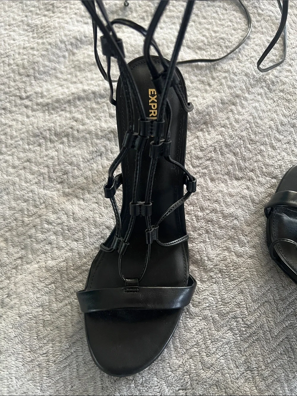 Express Classic Black Long Lace-Up Night Club Chic Sandals Women's Size 10